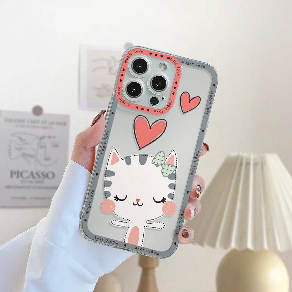 

Cute Heart Transparent Phone Case for iPhone 11 12 13 Mini Pro Max Soft Silicone Cover for iPhone 7 8 X XR XS SE 2000