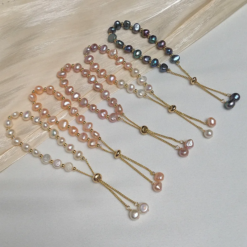 

Natural Freshwater Pearl Beaded Adjustable Bracelet Female Niche Design Romantic Gold-color Vintage 2023 Trendy Charm Jewelry