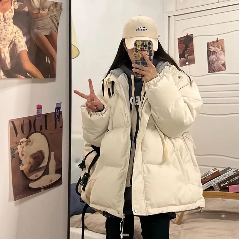 GRELLER Short Jacket Woman Parkas Fall Winter 2022 Thicken Warm Spliced Coat Oversized Korean Fashion Loose Puffer Outerwear