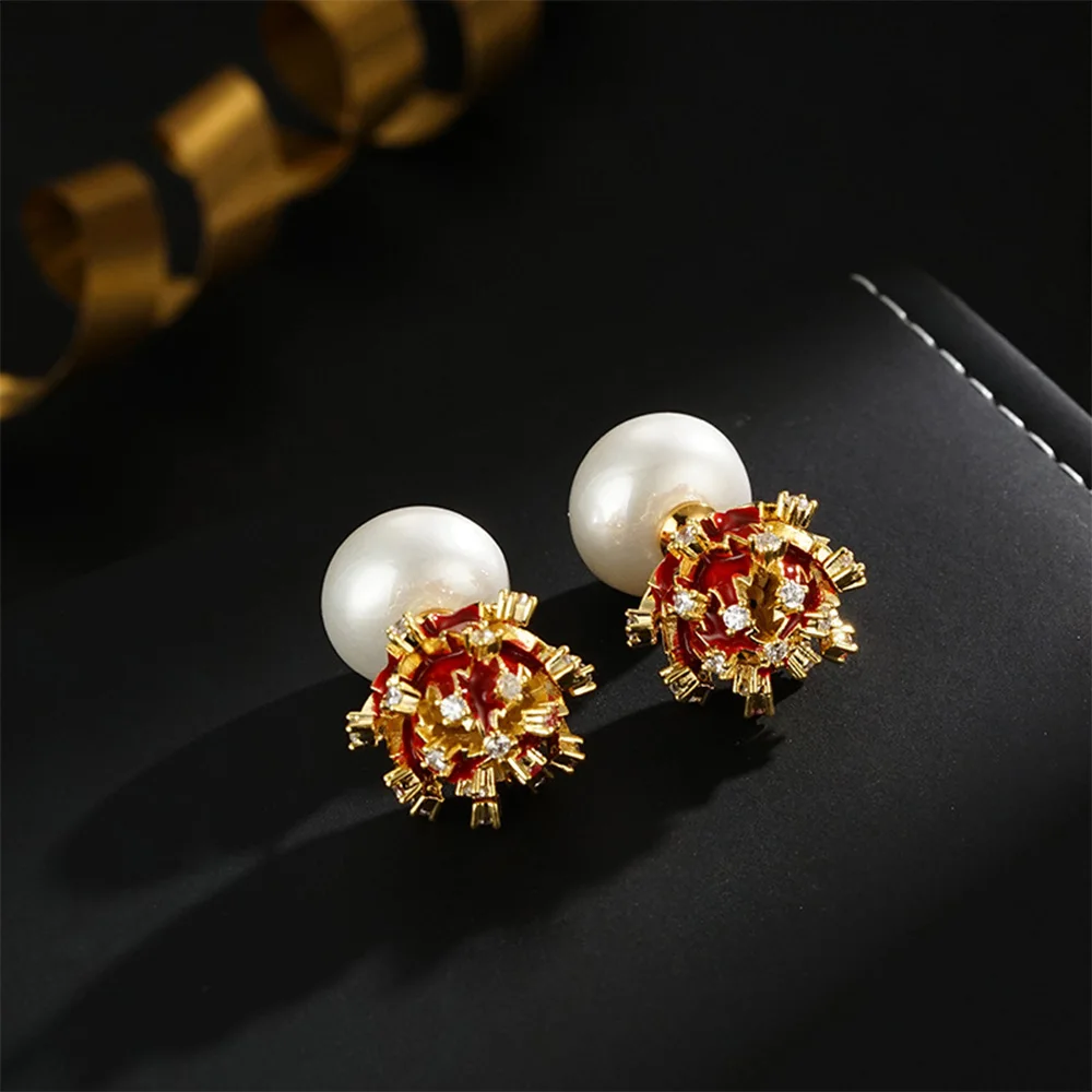 Серьги-подвески duobeiduo из меди с жемчугом и цветком