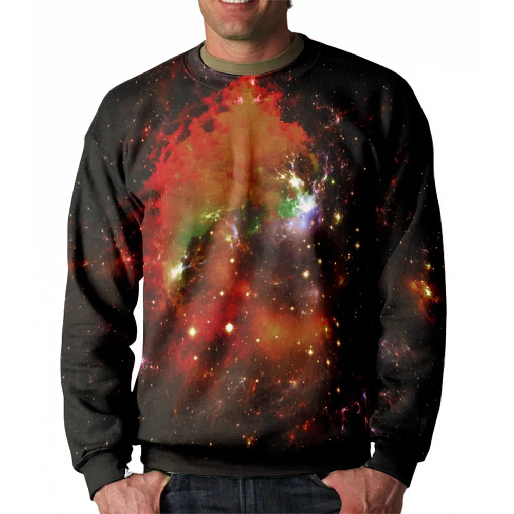 

Мужской пуловер с 3D-принтом галактика, осень/зима, Повседневная модная уличная одежда Y2K, хлопковая одежда с длинным рукавом и круглым вырезом