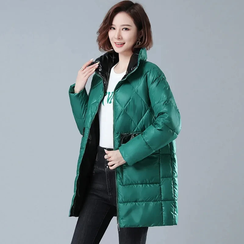 Women's Parka Winter Thick Cotton Coat Female's Mid-Length Wash-Free Shiny Down Padded Coat 2022 New Korean Loose Padded Jacket