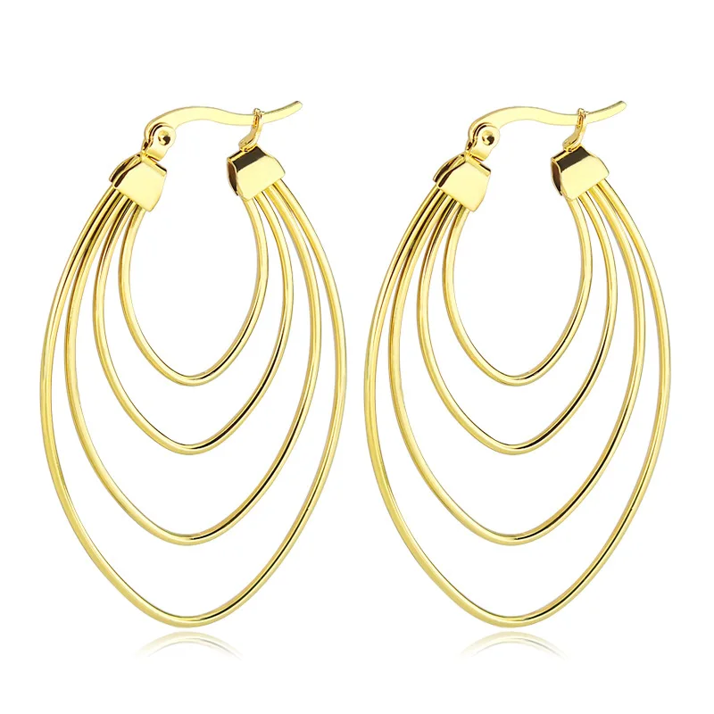 

Wholesale Minimalist Line Oval Exaggerated Earrings Stainless Steel Earrings Hypoallergenic