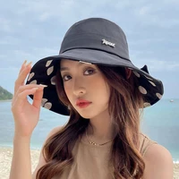 ladies bow bucket hat summer beach sun hat solid color sunscreen fisherman hat summer hats for women
