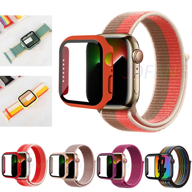 

Glass+Case+Strap for Apple Watch band 41mm 45mm 44mm 40mm 38mm 42mm Silicone Screen Protectors IWatch Series 7 6 SE 5 4 3