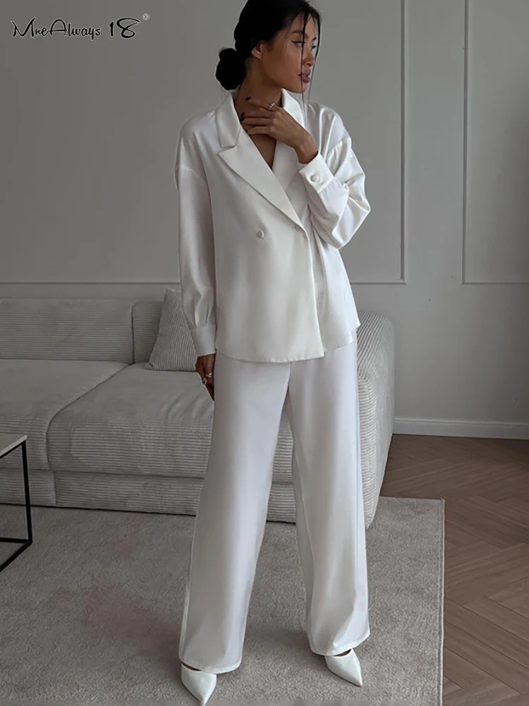 

Mnealways18 White Office Women Pants Suits Elegant Blazer Tops And Baggy Pants Casual Outfits Spring Summer 2023 Formal 2-Piece