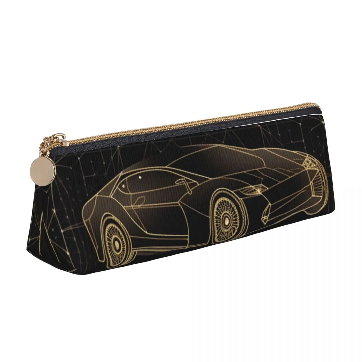 

Sports Car Leather Pencil Case Astro Geometry Minimalist Art Fashion Zipper Pencil Box College For Child Triangle Pen Pouch