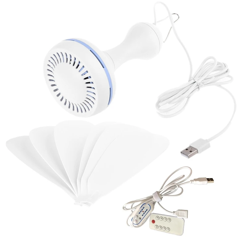 

Silent 6 Leaves USB Powered Ceiling Canopy Fan with Remote Control Timing 4 Speed Hanging Fan for Camping Dormitory Tent