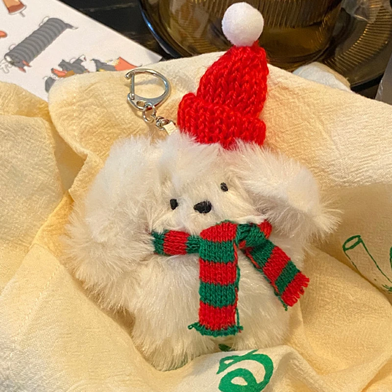 Новый мультяшный милый плюшевый белый брелок для ключей с кроликом и собакой