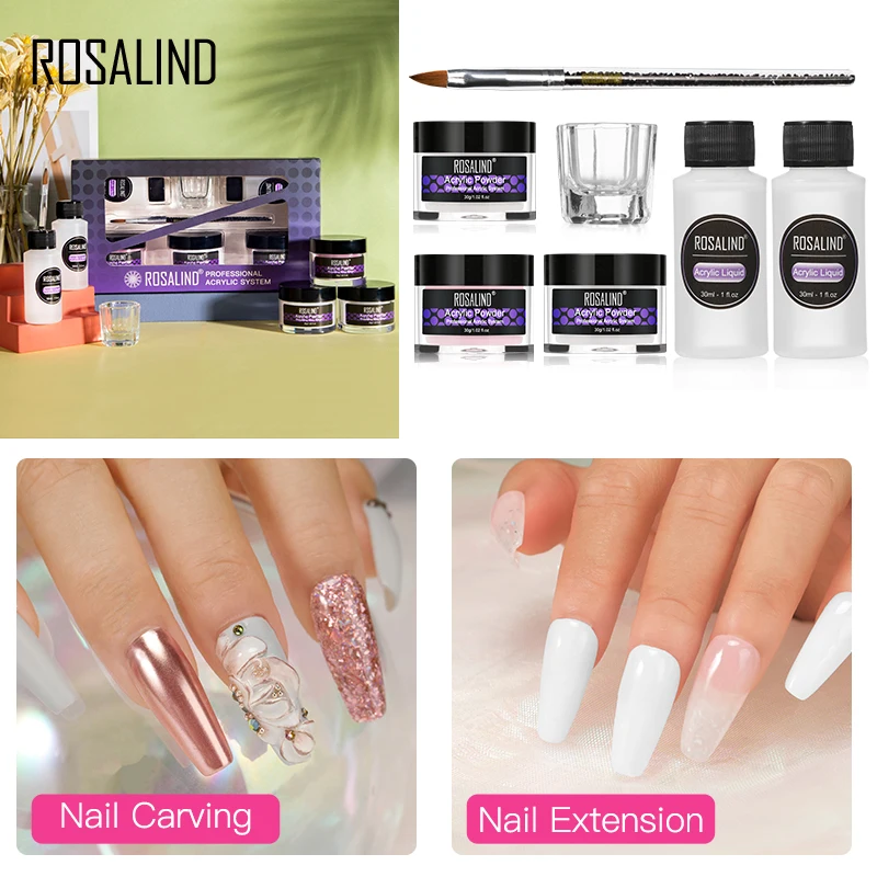 

ROSALIND Nail Extension Carving Art Design Manicure Tool Set Acrylic Powder Nail Kit Dipping Carve Crystal Powder Nail Gel