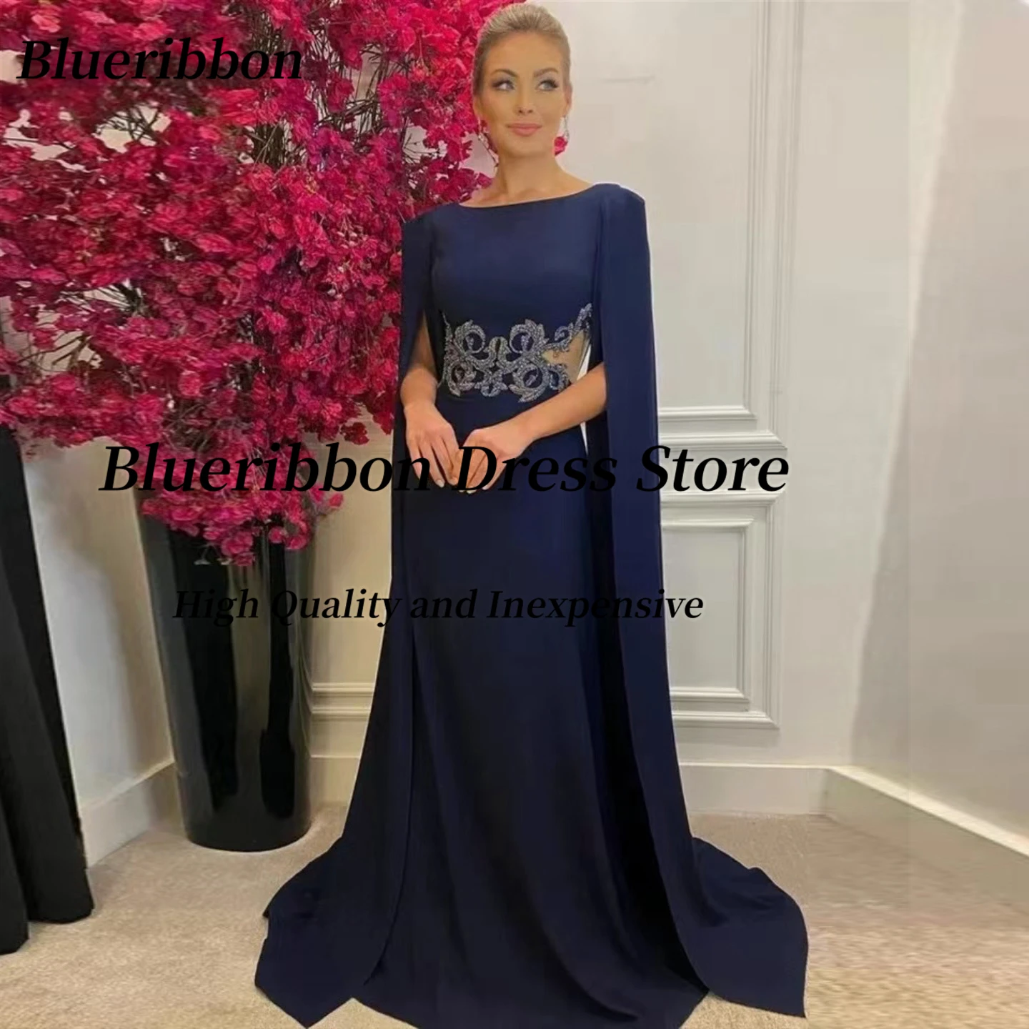 Blueribbon на заказ вечерние платья с поясом из бисера и длинными рукавами для