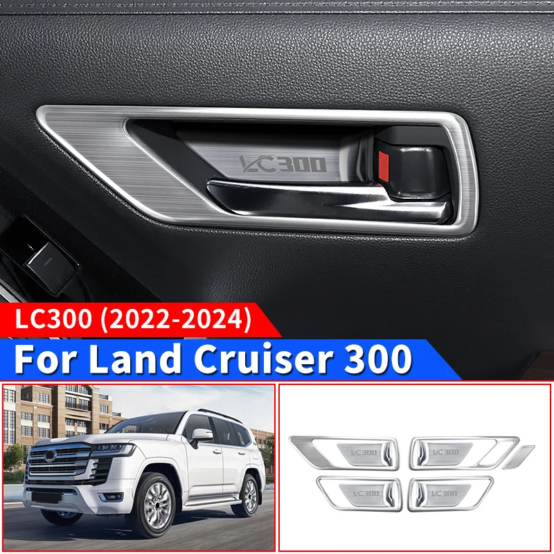 Фото Для Toyota Land Cruiser 300 LC300 FJ300 J300 2021-2027: Накладки на внутренние ручки дверей из нержавеющей стали, аксессуары для улучшения интерьера №1
