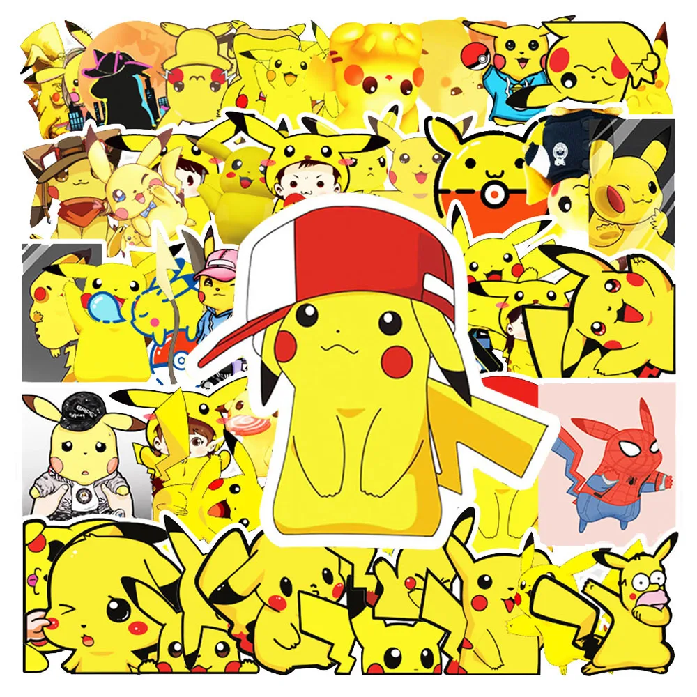 

100Pcs Cartoon Pokemon Pikachu Stickers Waterproof Luggage Skateboard Guitar Laptop Stationery Kawaii Anime Sticker Kids Toy