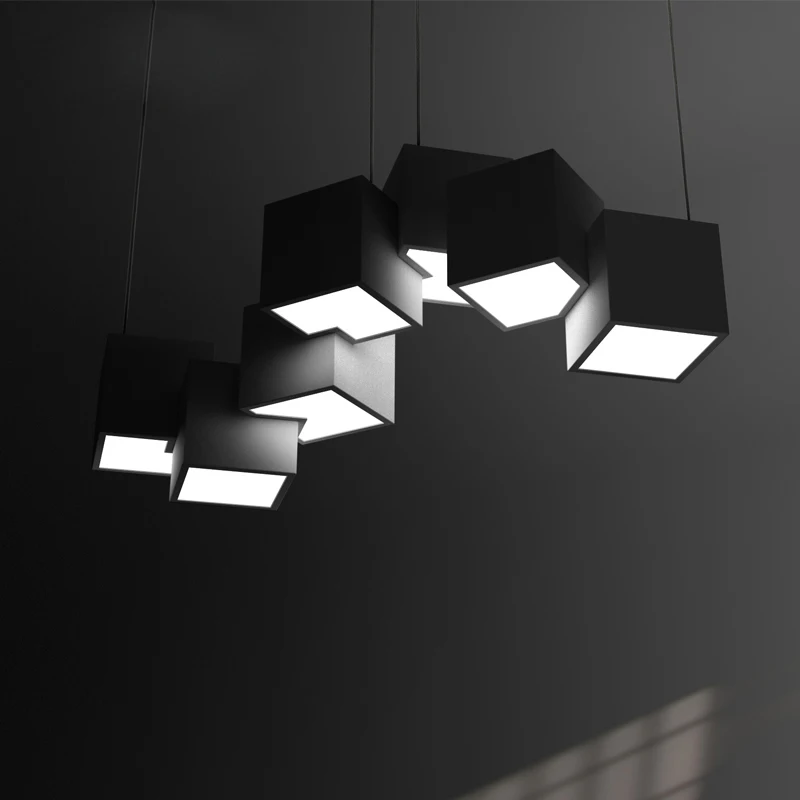 

Modern Black White Cube Led Pendant Lights Living Dining Room Decor Led Pendant Lamp Creative Hanging Light Fixtures Luminaire