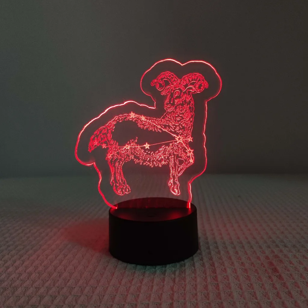 Ночник со знаком зодиака Овен — акрил 7 цветов деко для спальни и подарок на день