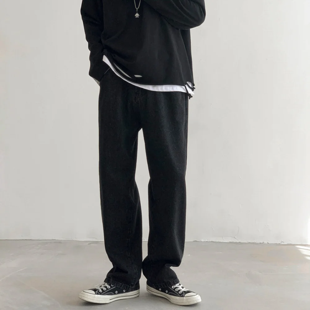 

Джинсы мужские и женские прямые в стиле ретро, свободные штаны из денима в стиле хип-хоп, уличная одежда в Корейском стиле, черные