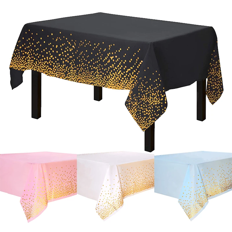 

Tablecloth Decoration Supplies Blue Pink Bronzing Black Gold Dots Disposable Table Cover Wedding Birthday Banquet Tablecloth