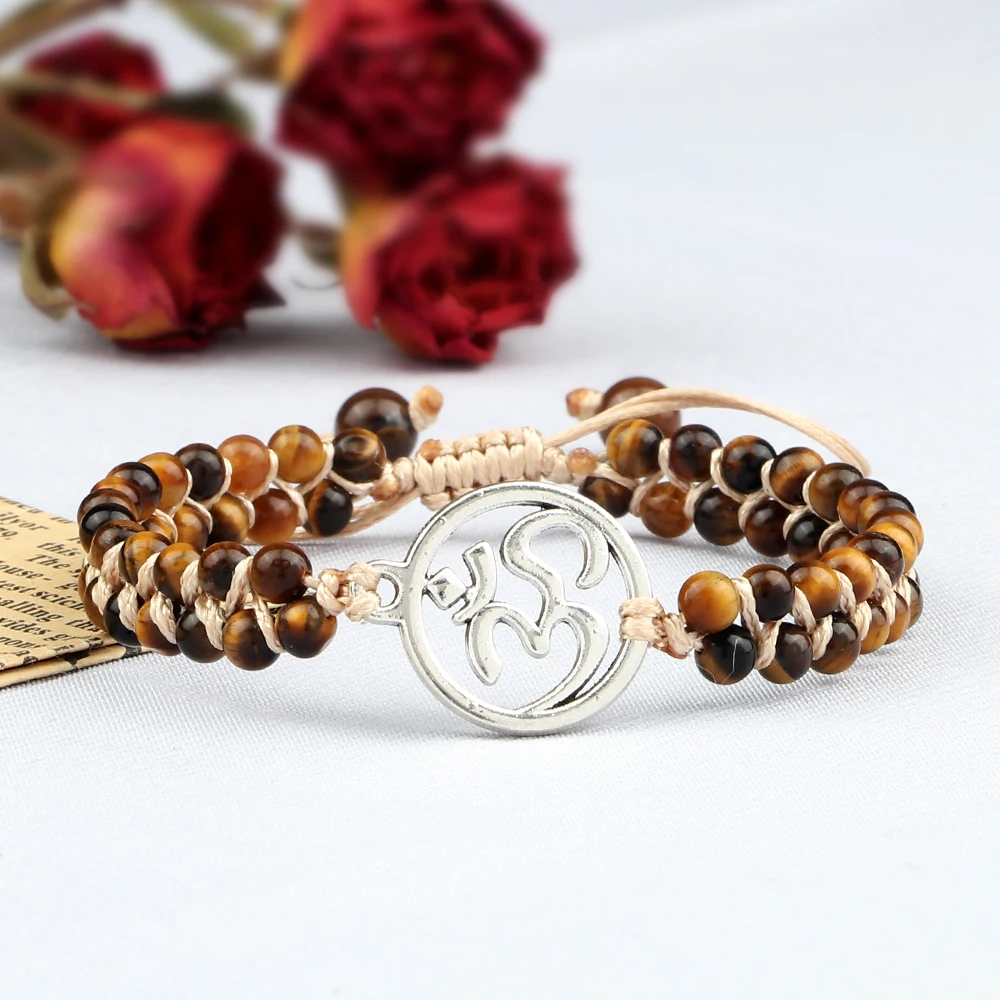 Очаровательные плетеные браслеты 4 мм с натуральным тигровым глазом двухрядные