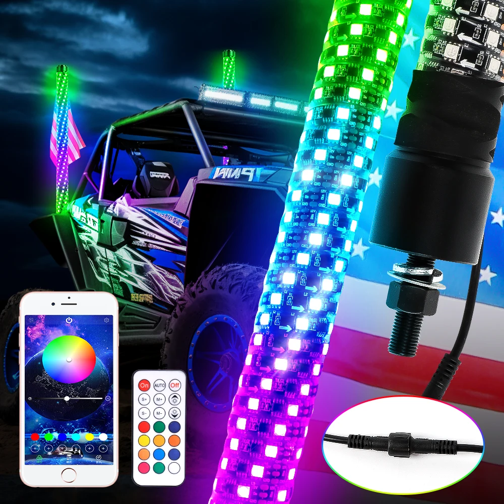 Фото Горячий продавать: LOYO Whip Light Led Antenna Spiral Chase Off Road Предупреждающий светодиодный Whip Light для RZR Can Am Polaris UTV ATV Pickup №1