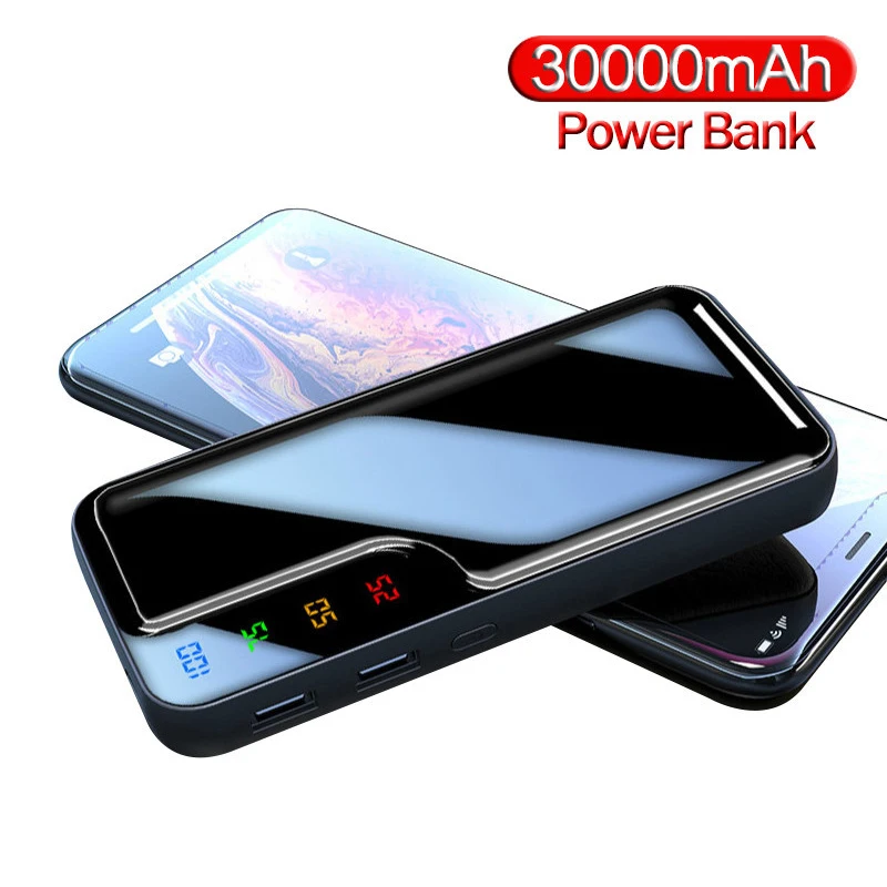 

Power Bank 30000mah Portable Faster Charging External Battery Charger 2USB LED Lights Portable Powerbank for Mobile iPhone13 s21