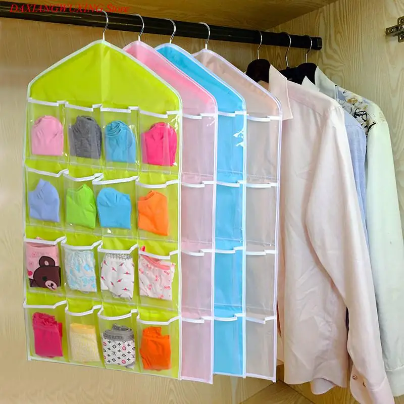 

16 Grid Pockets Wardrobe Hanging Organizer Socks Bra Underwear Clear Rack Hanger Storage Bag Saving Space Organizer Dropship