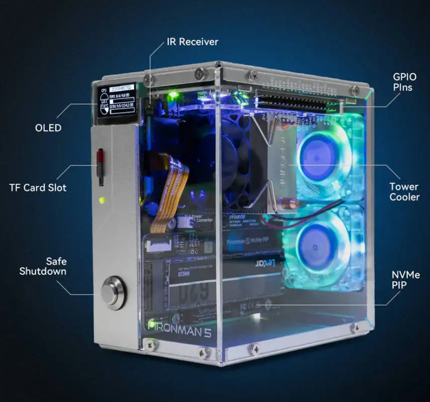 Pironman 5 NVMe M.2 SSD PCIe Mini PC чехол для Raspberry Pi (онлайн-документы EN/DE/JP)