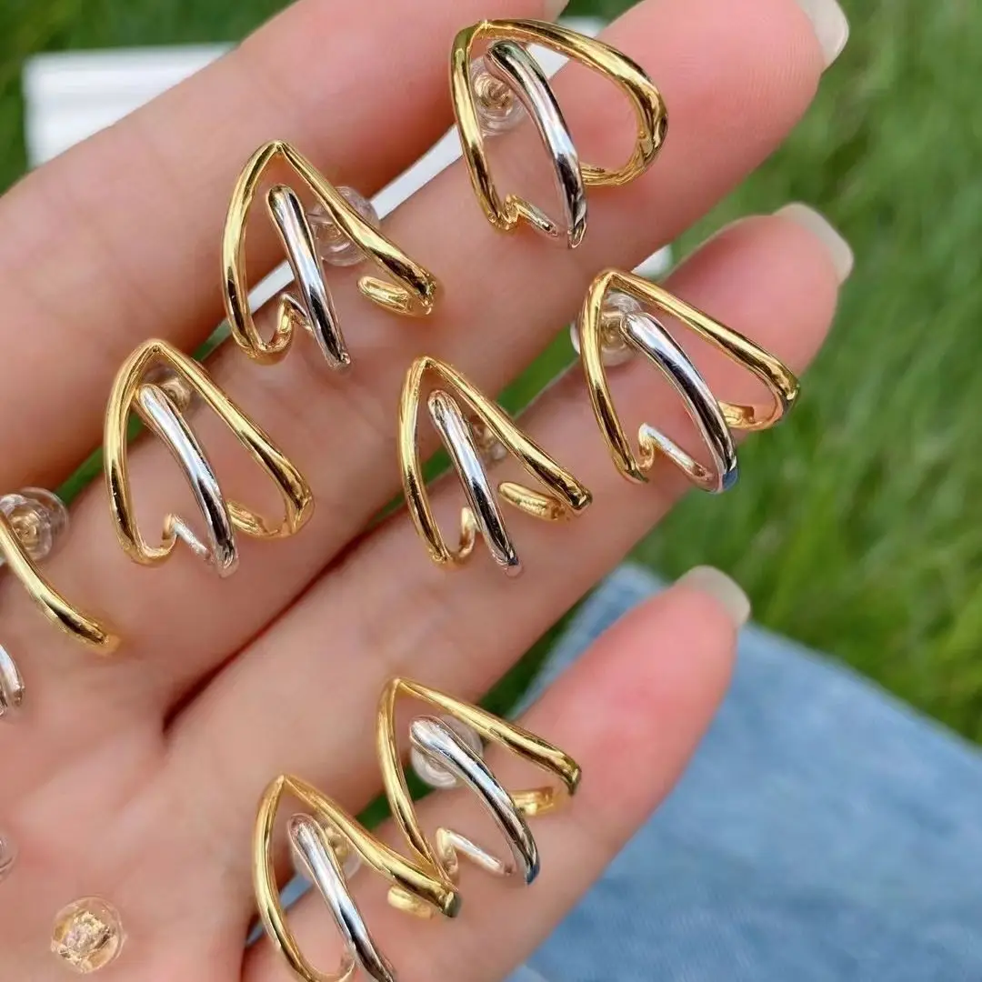 

5 пар, простые трехслойные дизайнерские металлические серьги, минималистичные модные украшения для женщин, модные серьги 2022