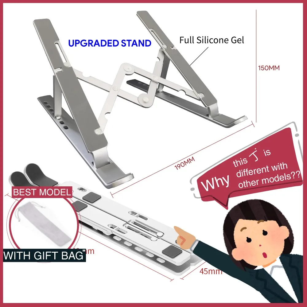 

READY STOCK Best Model Aluminum Alloy Portable Laptop Stand Adjustable | 7-level, 19CM Wide, M-Shape Notebook Holder