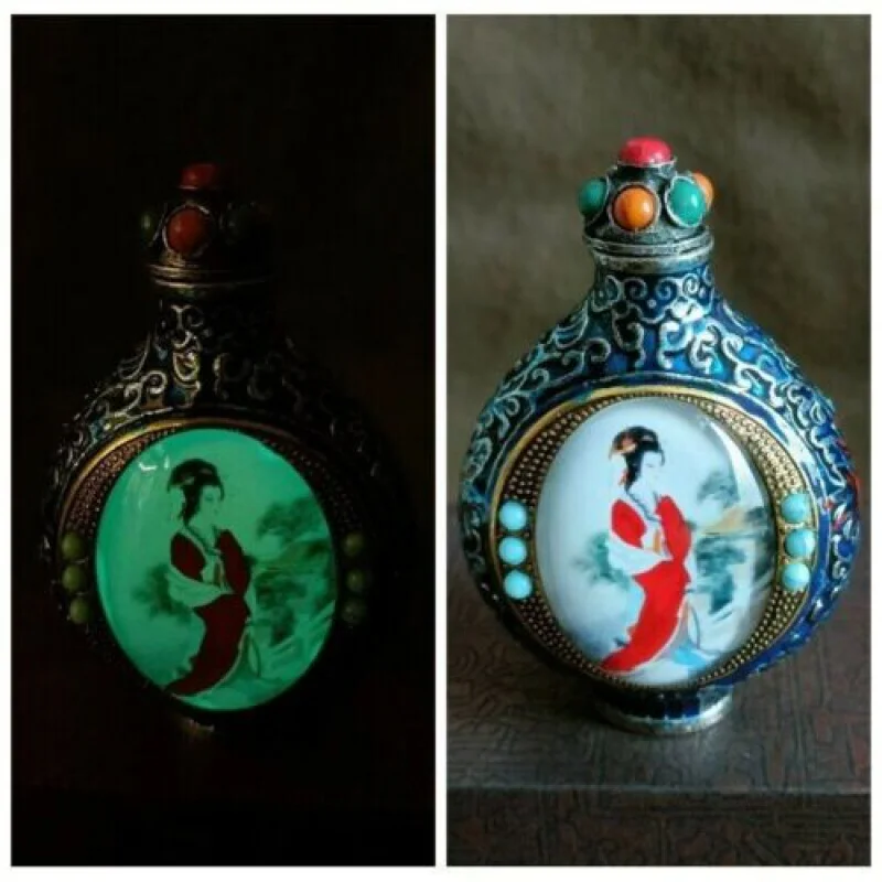 

Antique Chinese Cloisonne Snuff Bottle Enamel Bottle Painting Fairy Art