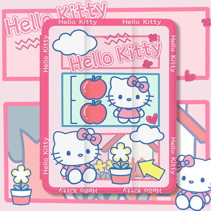 

Sanrioed Hellokittys Apple Ipad Pro Protective Case Kuromi Pochacco Cartoon Anime Air 5 4 3 Ipad Three Fold Case Shockproof Case