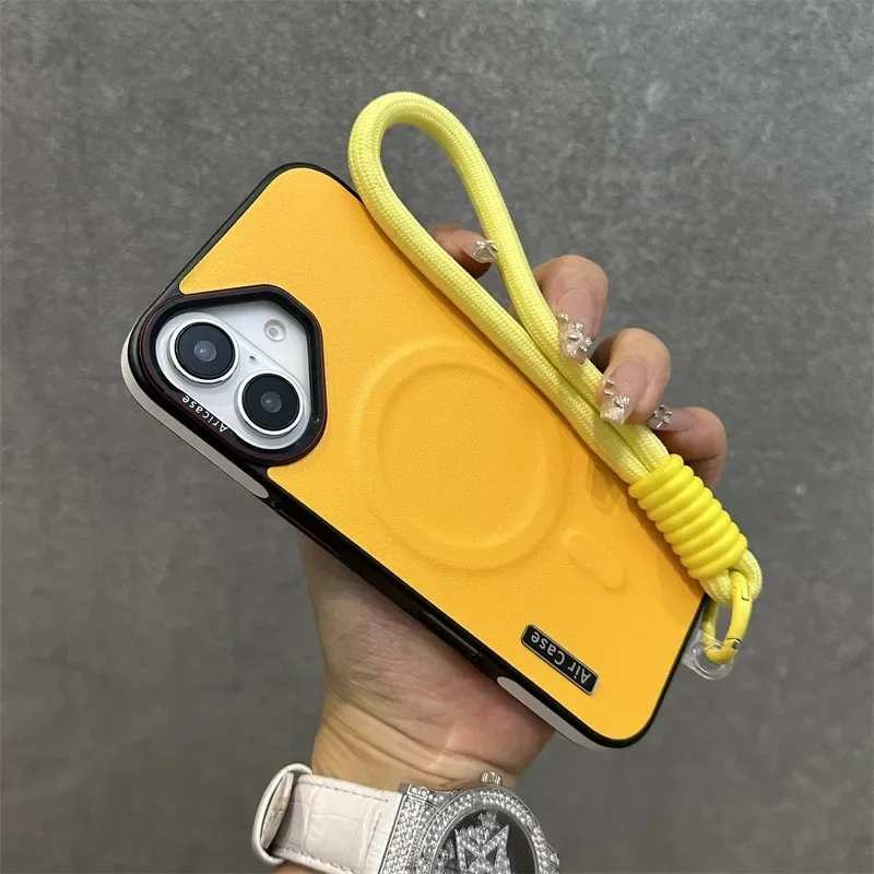 Роскошный матовый кожаный чехол Magsafe для iPhone 16 15 14 13 12 Pro Max беспроводное зарядное