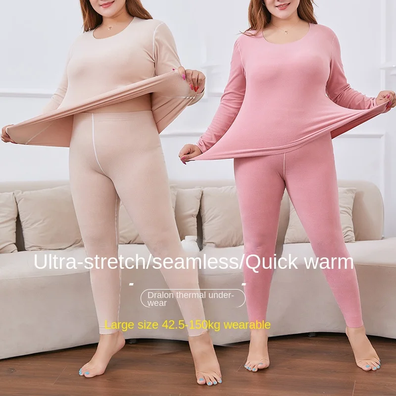 2 Sets Long Sleeve Women's Thermal Underwear Woman Winter Sets Plus SizeThermal Pants Top Two Piece Set Thin Women Suits Warming