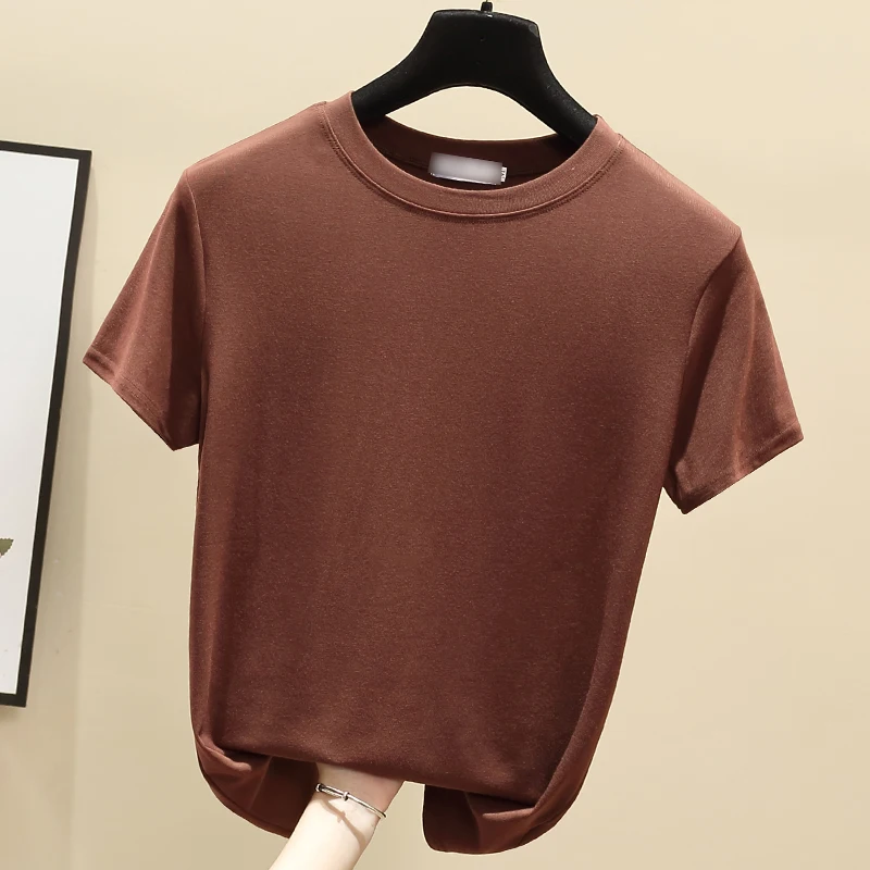 

2022 Summer New Fashion Women T Shirts Solid Basic All-Match Tees Femme O Neck Short Sleeve Slim Thin Casual T-Shirt Tops Female