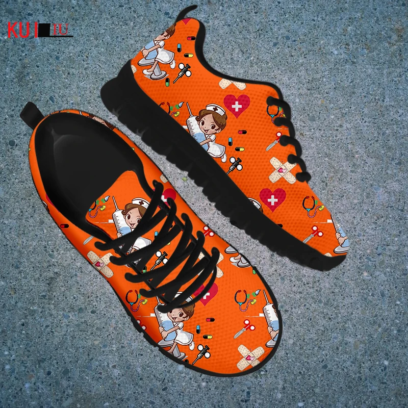 

Кроссовки KUILIU женские на плоской подошве, Модные Повседневные Дышащие сетчатые, оранжевые, милые Мультяшные, для медсестер, удобные, на осен...