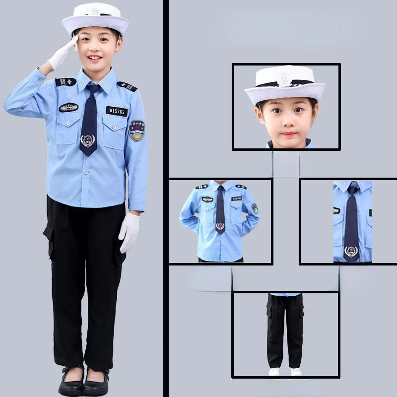 New Kids Child Cop Police Officer Uniform Halloween Police Costume Boys Girls Policeman Cosplay Police Suit with Handcuffs images - 6