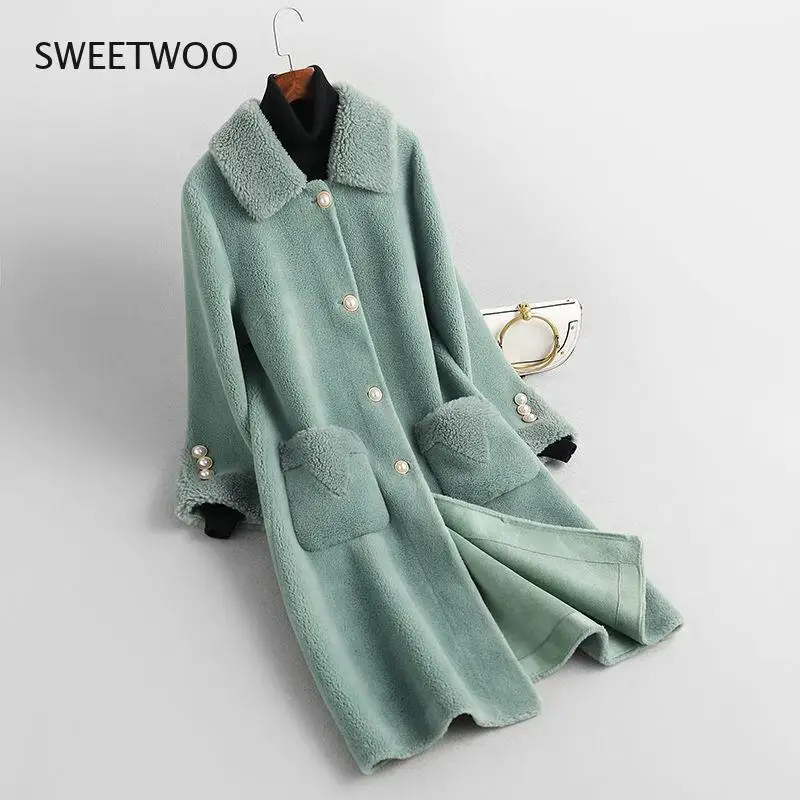 2021 Women New Winter Genuine Lamb Fur Coats Female Long Real Sheep Shearing Jackets Ladies Solid Slim Warm Overcoats Contracted