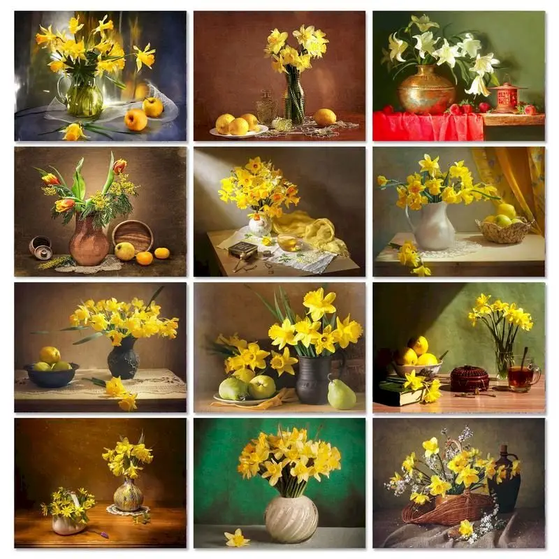 

GATYZTORY Yellow Flower Painting By Numbers Kits For Adults Children Drawing On Canvas Pigment Coloring On Picture By Number Wal