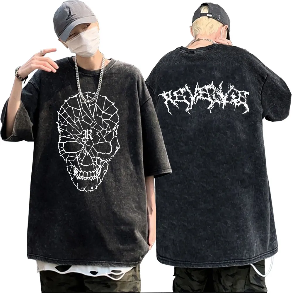 

Rapper Chief Keef Juice Weld Lil Peep Fashion Brand Wash Vintage Black Hip Hop Tees Skull Skeleton Graphic T Shirt Men's Tshirt