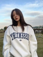 autumn women hooded sweatshirt vintage letter print round neck long sleeve pullover casual loose oversized lady harajuku clothes