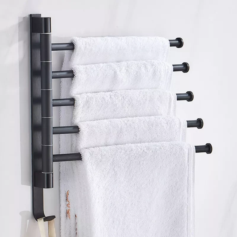 

Towel Rack Rotatable Towel Holder Space Aluminum 2/3/4/5-Bar Towel Hanger Kitchen Shelf Paper Hanging Wall Mounted