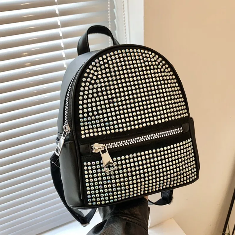 

Fashion Shiny Rhinestones Women's Backpack Luxury Leather School Bag Mochila Small School Bags Female Diamond Girl Backpacks