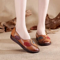 retro stitching leather flats woman casual shoes big size 42 women mix color moccasins mom genuine leather walking shoes 2022
