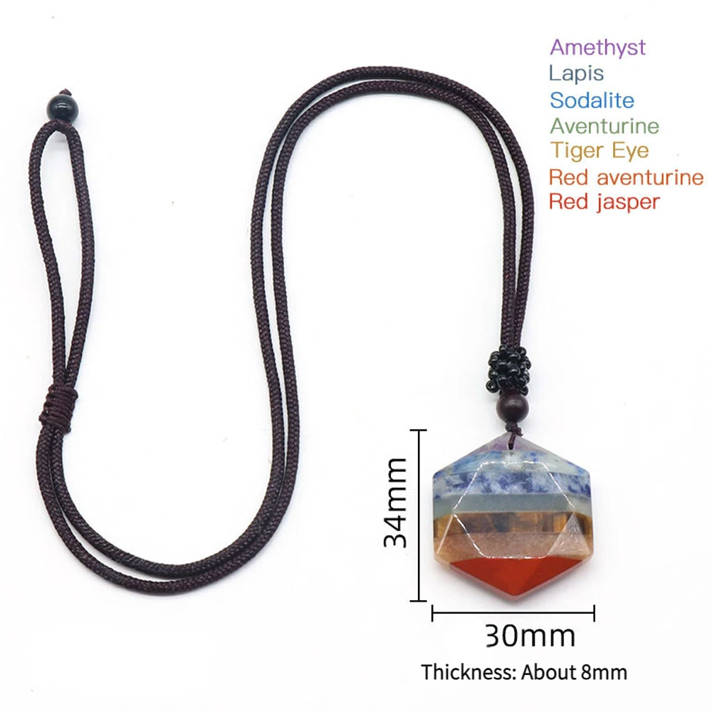 Ожерелье из 7 чакр лечебный хрусталь Шестигранная звезда регулируемый природный