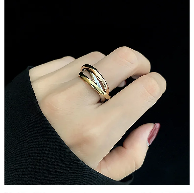 

Stainless Steel Rings for Women Men Girl Interlocked Triple Ring Stainless Steel Cross Stacking Puzzle Ring for Fidget Anxiety