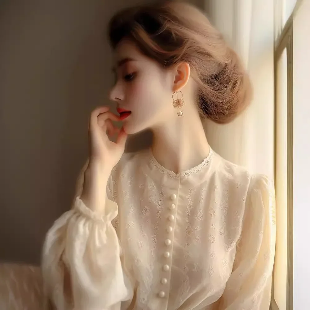 Новинка Весна 2024 Топ во французском стиле с длинным рукавом женская одежда