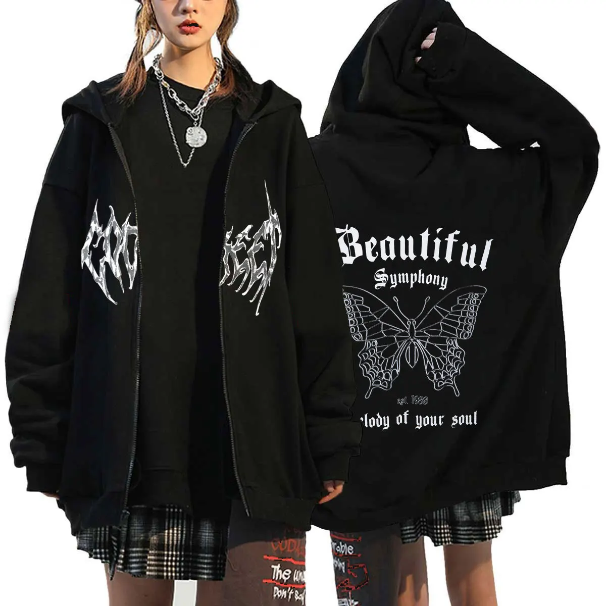 

Diablo Hip Hop Gothic Harajuku Y2k Butterfly Zipper Hoodie Male/Female Harajuku Coat Versatile Fashion Women's Street Hoodie