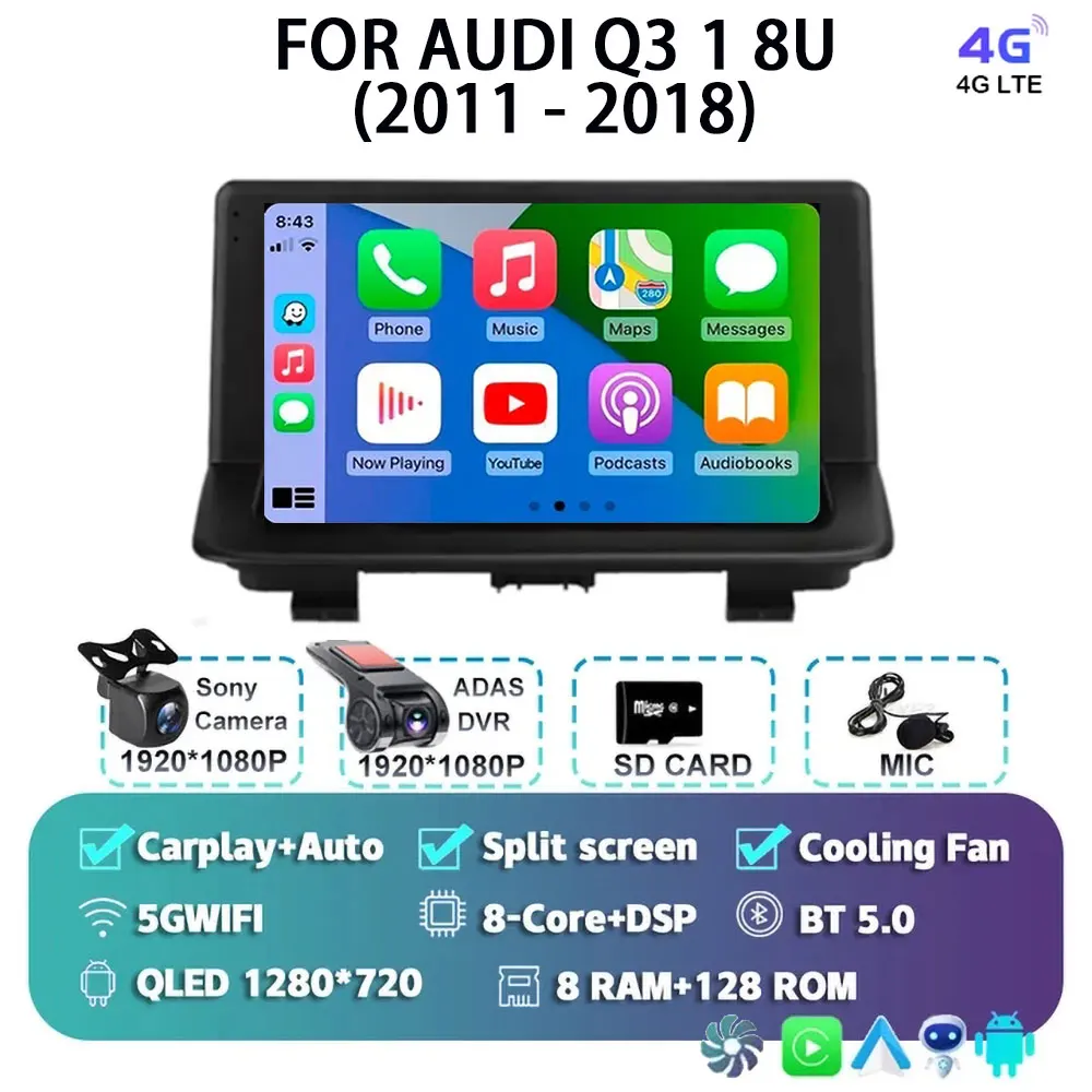 

Android 15 для Audi Q3 1 8U 2011-2018 2K 12 + 256 QLED CarPlay Автомобильный радиоприемник Мультимедийный видеоплеер GPS стерео головное устройство 4G WIFI