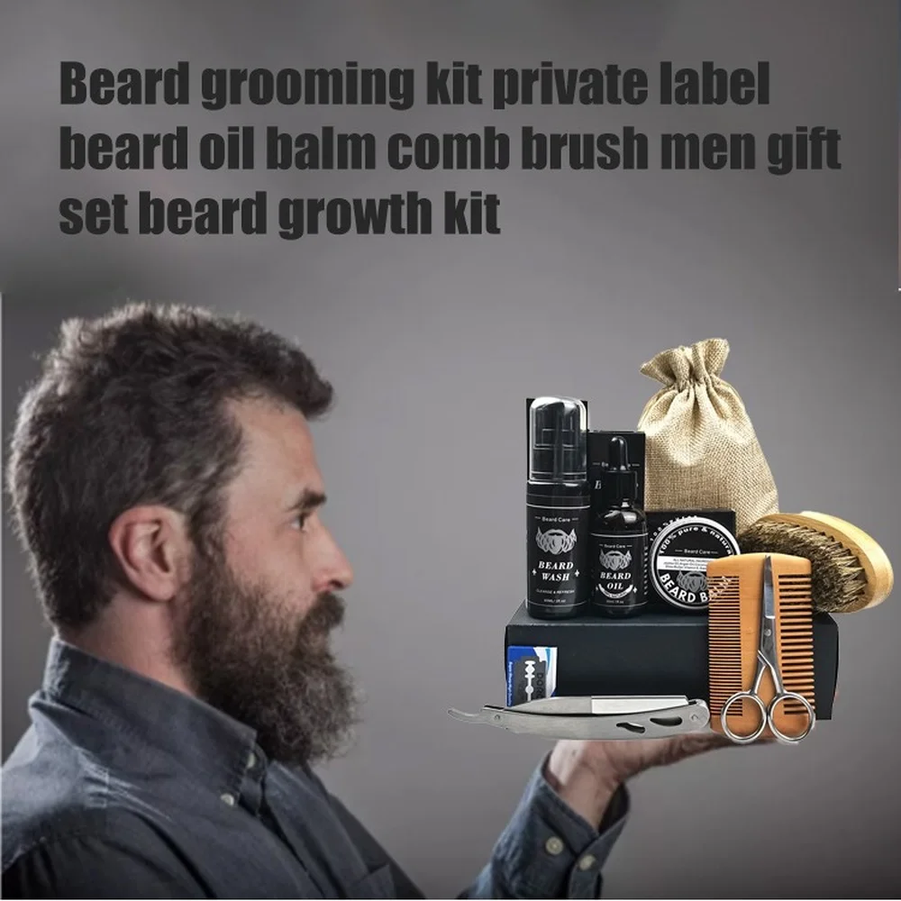 

Set Beard Grooming Kit for Men Beard Oil Essential Oil Balm with Scissor Comb Brush Beard Growth Kit Daily Care Kit Barbe