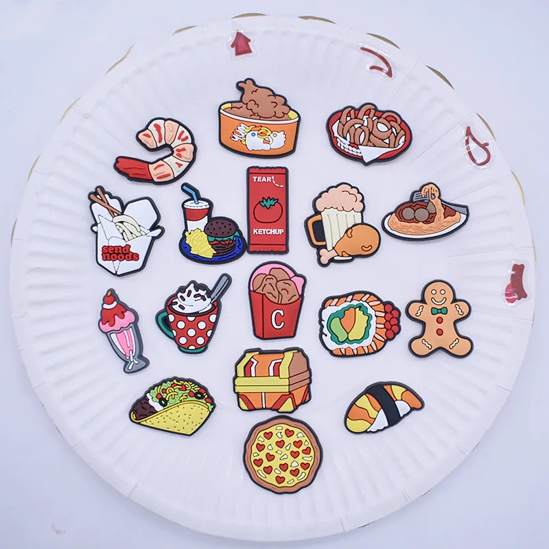 

PVC Soft Adhesive Creative Food Pattern Shoe Buckle Wholesale Available Sale Novelty Cute Shoe Charms Accessories Kid X-mas Gift