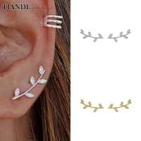 tiande silver color gold plated climber earrings for women vintage leaves piercing stud earrings 2022 fashion jewelry wholesale